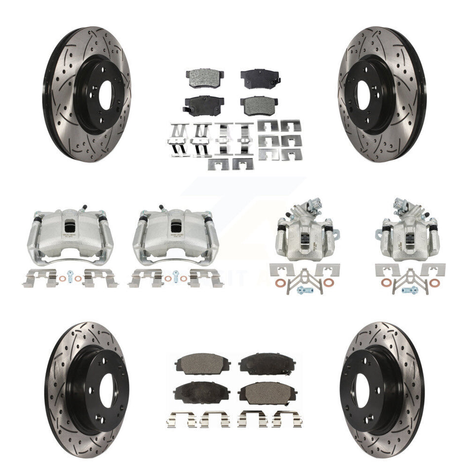 Front Rear Brake Caliper Drill Slotted Rotors Semi-Metallic Pad Kit (10Pc) For Acura CSX KCD-100372P