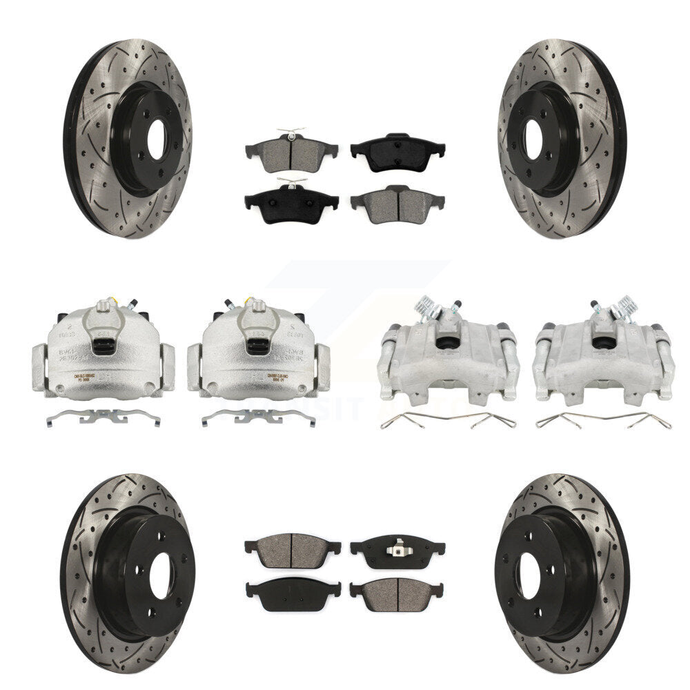 Front Rear Brake Caliper Drilled Slot Rotor Semi-Metallic Pad Kit (10Pc) For Ford Escape KCD-100373S