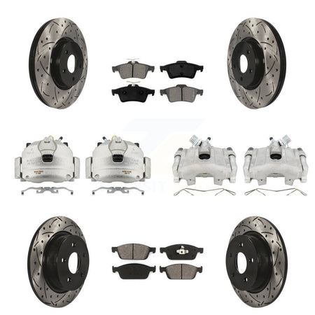 Front Rear Brake Caliper Drilled Slot Rotor Semi-Metallic Pad Kit (10Pc) For Ford Escape KCD-100373S
