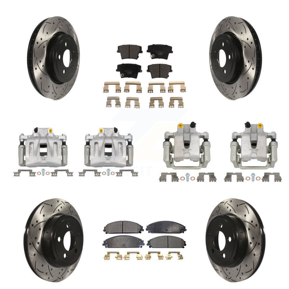 Front Rear Brake Coated Caliper Drill Slot Rotor Ceramic Pad Kit (10Pc) For Chrysler 300 KCD-100373T