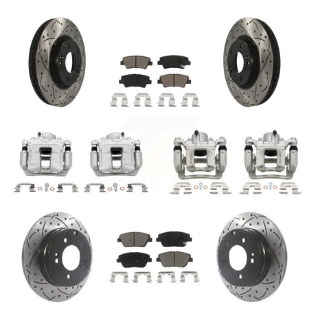 Front Rear Brake Caliper Drill Slot Rotors Ceramic Pad Kit (10Pc) For Hyundai Sonata Kia KCD-100374C