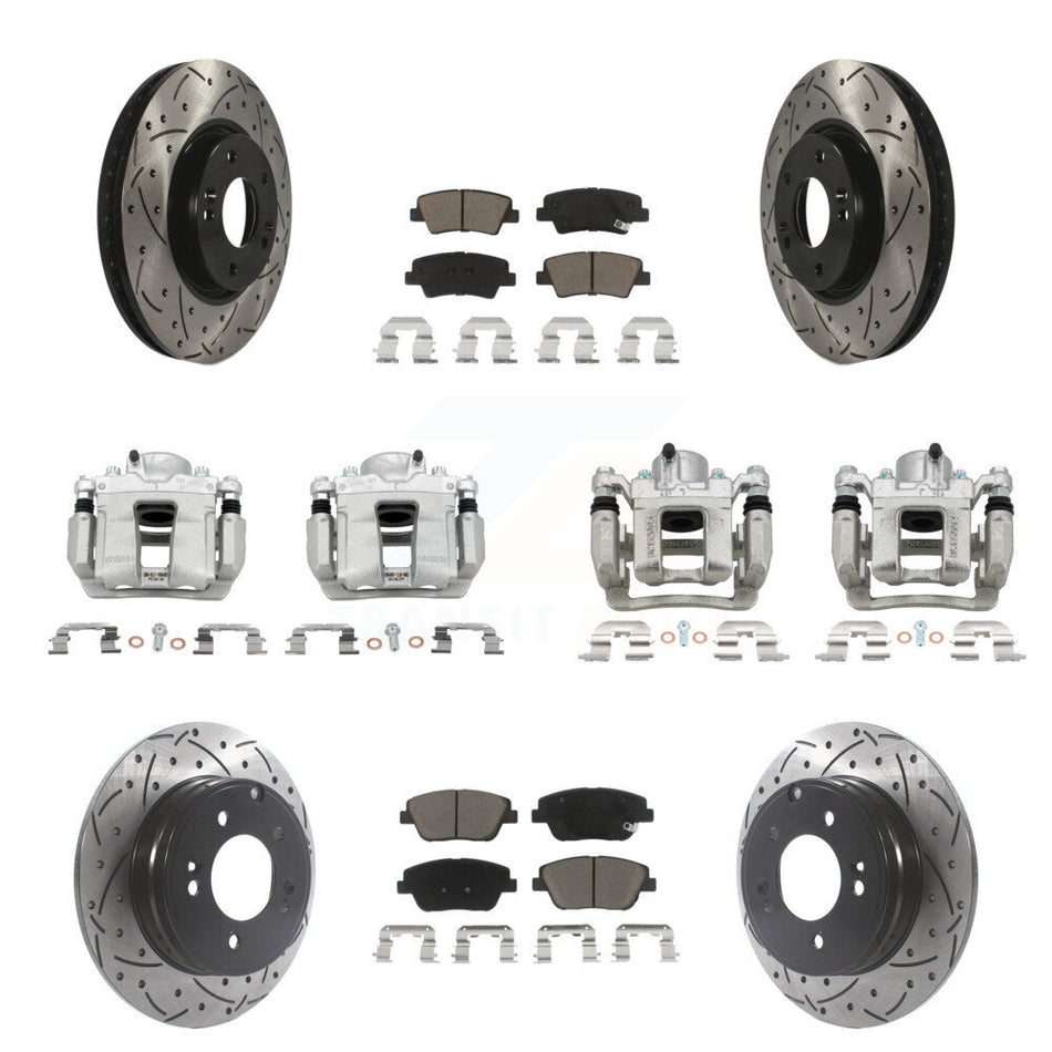Front Rear Brake Caliper Drill Slot Rotors Ceramic Pad Kit (10Pc) For Hyundai Sonata Kia KCD-100374C