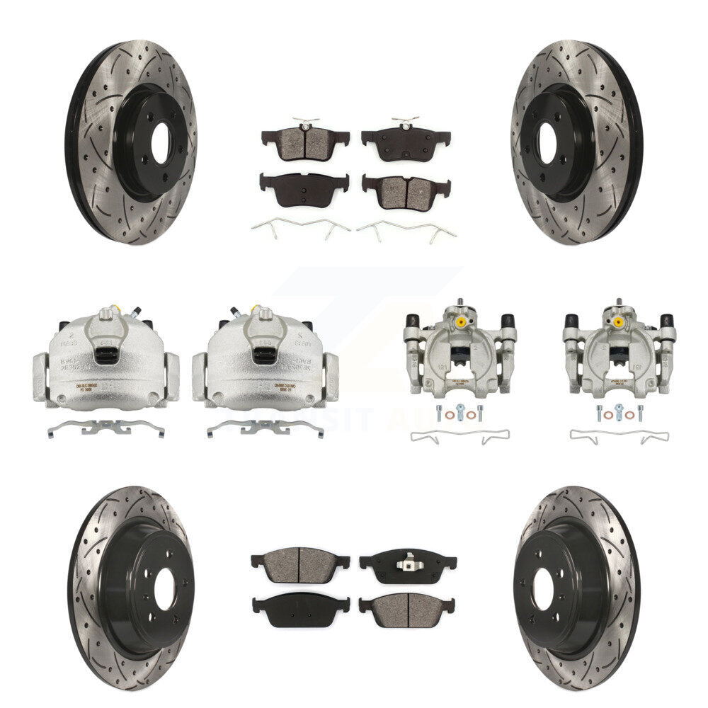 Front Rear Brake Caliper Drilled Slot Rotor Semi-Metallic Pad Kit (10Pc) For Ford Escape KCD-100374S