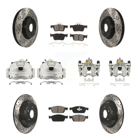 Front Rear Brake Caliper Drilled Slot Rotor Semi-Metallic Pad Kit (10Pc) For Ford Escape KCD-100374S
