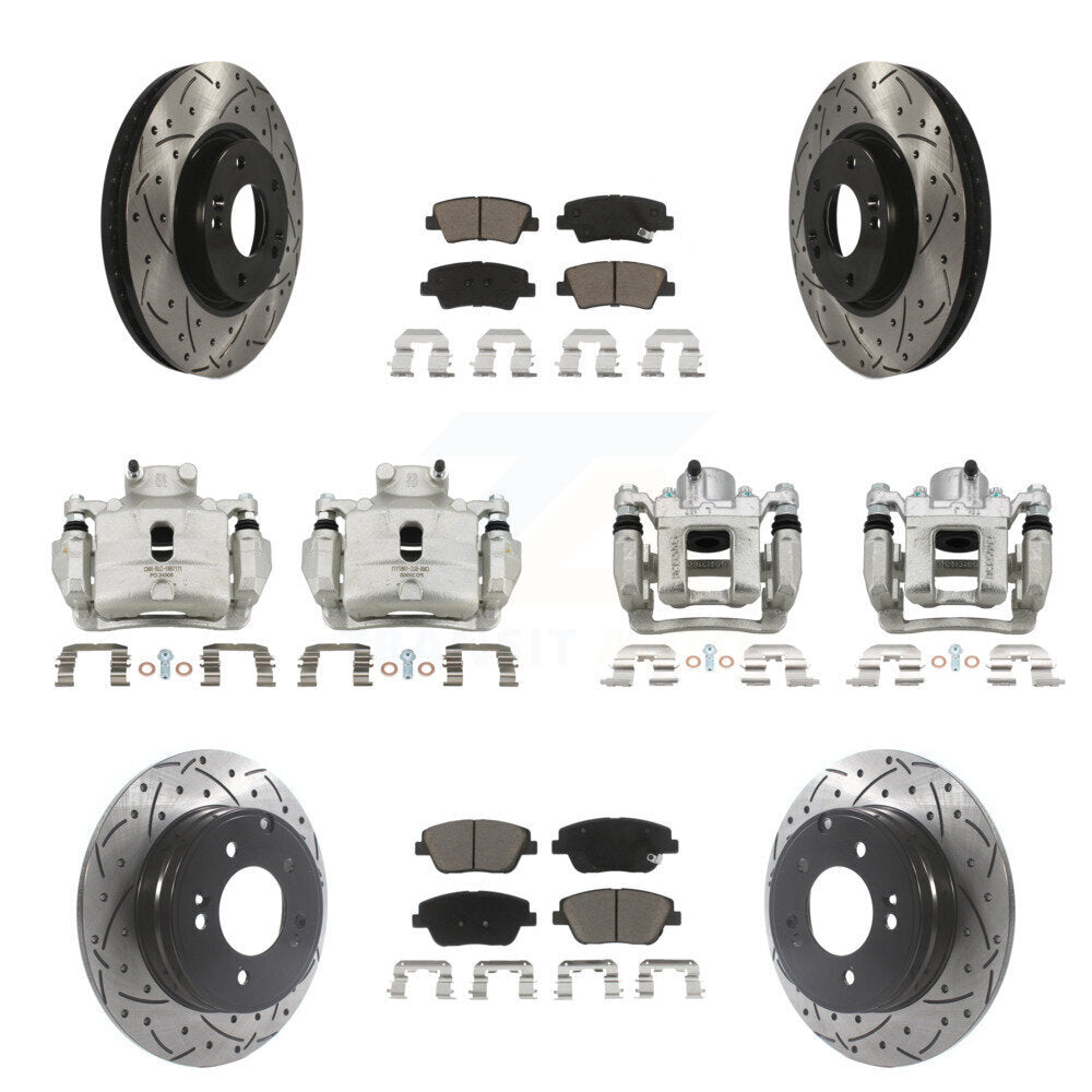 Front Rear Brake Caliper Drill Slot Rotor Ceramic Pad Kit (10Pc) For Hyundai Sonata 2.0L KCD-100375C