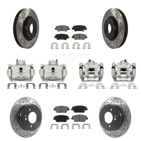 Front Rear Brake Caliper Drill Slot Rotor Ceramic Pad Kit (10Pc) For Hyundai Sonata 2.0L KCD-100375C