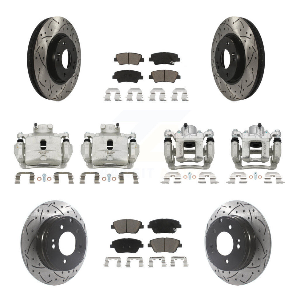 Front Rear Brake Caliper Drill Slot Rotor Ceramic Pad Kit (10Pc) For Hyundai Sonata 2.0L KCD-100375C
