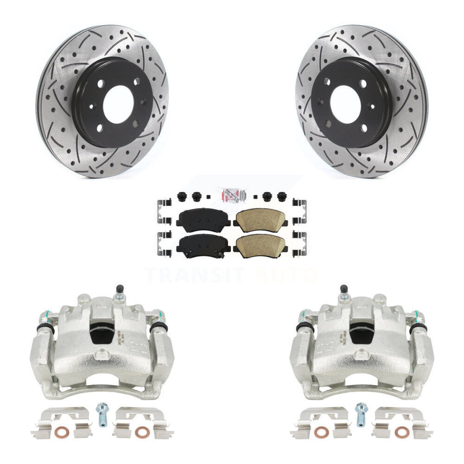 Front Disc Brake Coated Caliper Drilled Slotted Rotors And Ceramic Pads Kit For Hyundai Accent Kia Rio KCD-100375N