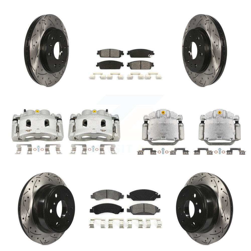 Front Rear Brake Caliper Drill Slot Rotor Semi-Metallic Pad Kit (10Pc) For Chevrolet GMC KCD-100375S