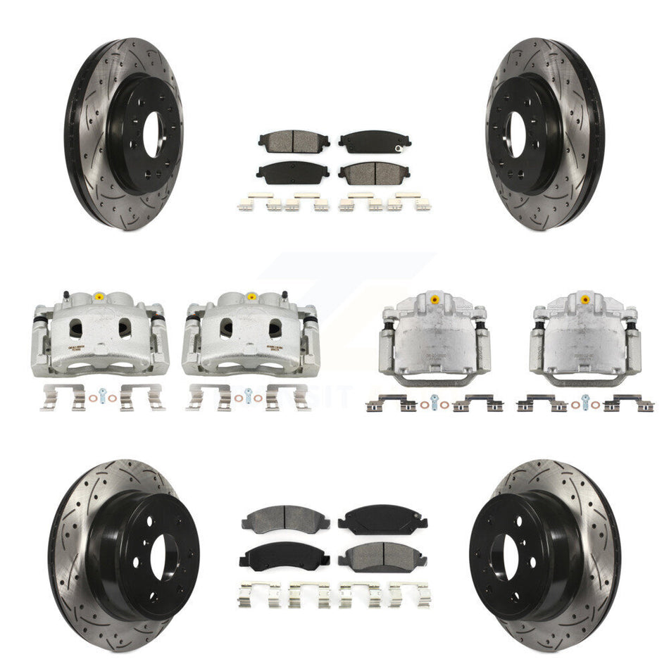 Front Rear Brake Caliper Drill Slot Rotor Semi-Metallic Pad Kit (10Pc) For Chevrolet GMC KCD-100375S