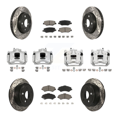 Front Rear Brake Coat Caliper Drill Slot Rotors Ceramic Pad Kit (10Pc) For Jeep Wrangler KCD-100376C