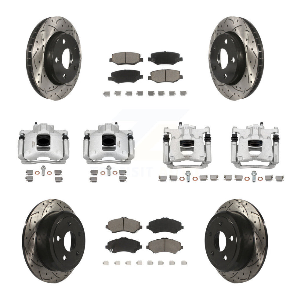 Front Rear Brake Coat Caliper Drill Slot Rotors Ceramic Pad Kit (10Pc) For Jeep Wrangler KCD-100376C