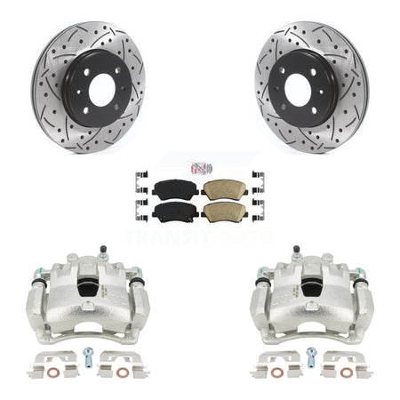 Front Disc Brake Coated Caliper Drilled Slotted Rotors And Ceramic Pads Kit For Hyundai Accent Kia Rio KCD-100376N by Transit Auto