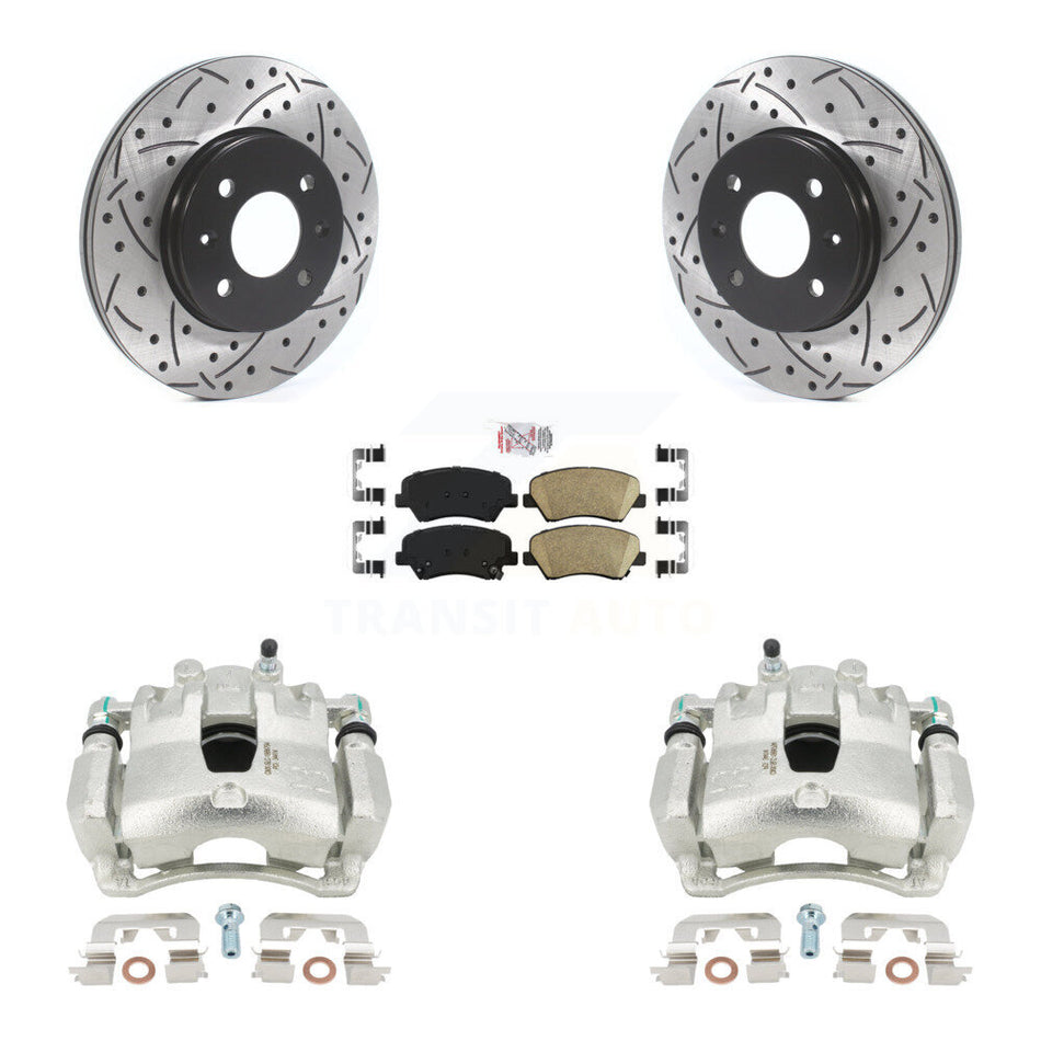 Front Disc Brake Coated Caliper Drilled Slotted Rotors And Ceramic Pads Kit For Hyundai Accent Kia Rio KCD-100376N