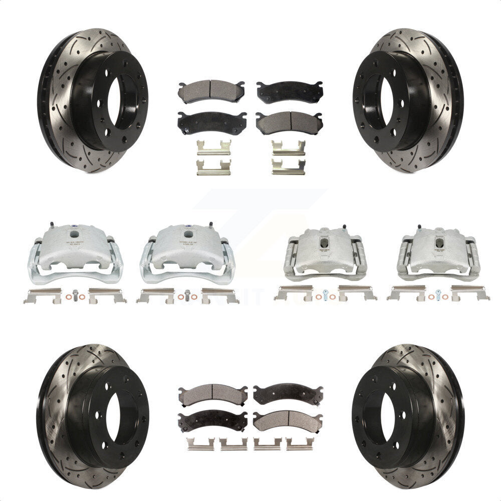 Front Rear Brake Coated Caliper Drill Slotted Rotors Semi-Metallic Pad Kit (10Pc) For Chevrolet Silverado 2500 HD GMC Sierra Hummer H2 1500 Suburban Yukon XL Avalanche Classic KCD-100376P by Transit Auto