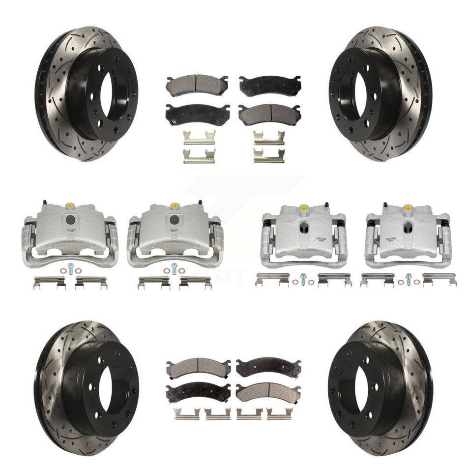 Front Rear Brake Coated Caliper Drill Slotted Rotors Semi-Metallic Pad Kit (10Pc) For Chevrolet Silverado 2500 HD GMC Sierra Hummer H2 1500 Suburban Yukon XL Avalanche Classic KCD-100376P