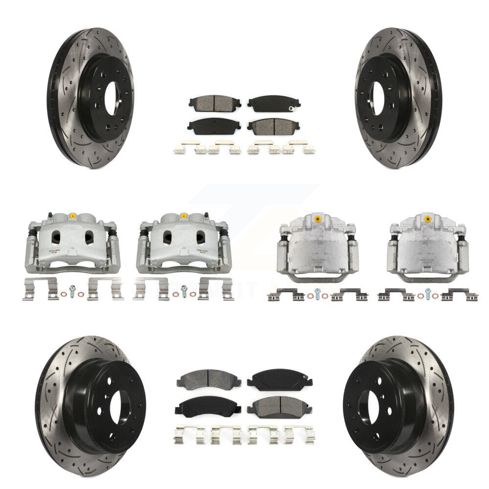 Front Rear Brake Caliper Drill Slot Rotor Semi-Metallic Pad Kit (10Pc) For Chevrolet GMC KCD-100376S