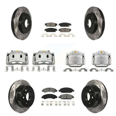 Front Rear Brake Caliper Drill Slot Rotor Semi-Metallic Pad Kit (10Pc) For Chevrolet GMC KCD-100376S