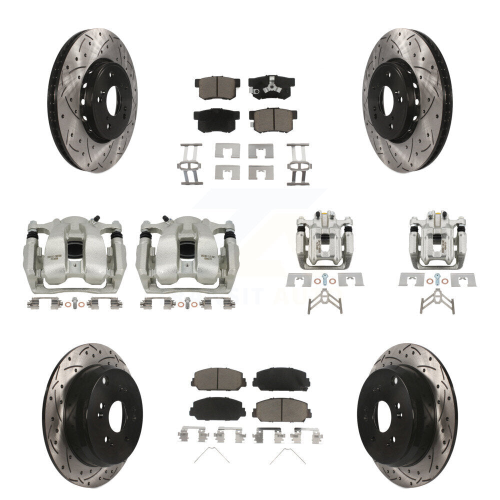 Front Rear Brake Caliper Drill Slot Rotor Ceramic Pad Kit (10Pc) For 2016-2018 Acura RDX KCD-100377C