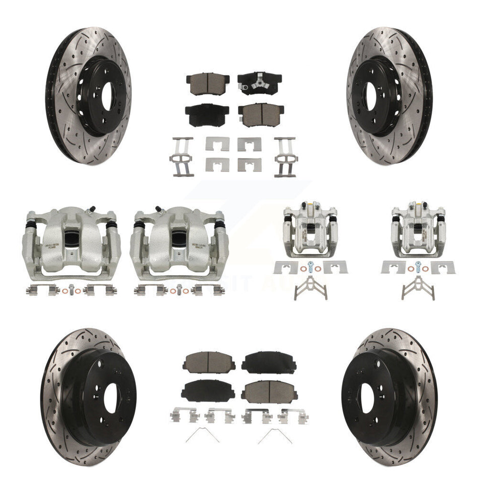 Front Rear Brake Caliper Drill Slot Rotor Ceramic Pad Kit (10Pc) For 2016-2018 Acura RDX KCD-100377C