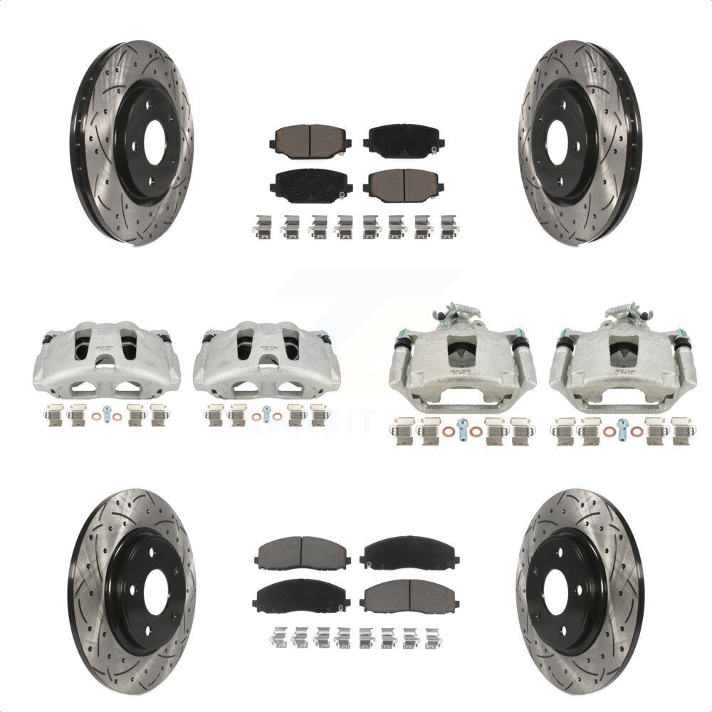 Front Rear Disc Brake Coated Caliper Drilled Slotted Rotors And Ceramic Pads Kit (10Pc) For Dodge Grand Caravan KCD-100378C by Transit Auto