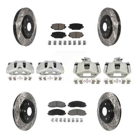 Front Rear Disc Brake Coated Caliper Drilled Slotted Rotors And Ceramic Pads Kit (10Pc) For Dodge Grand Caravan KCD-100378C by Transit Auto