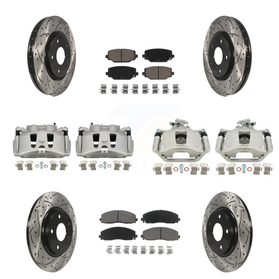Front Rear Disc Brake Coated Caliper Drilled Slotted Rotors And Ceramic Pads Kit (10Pc) For Dodge Grand Caravan KCD-100378C