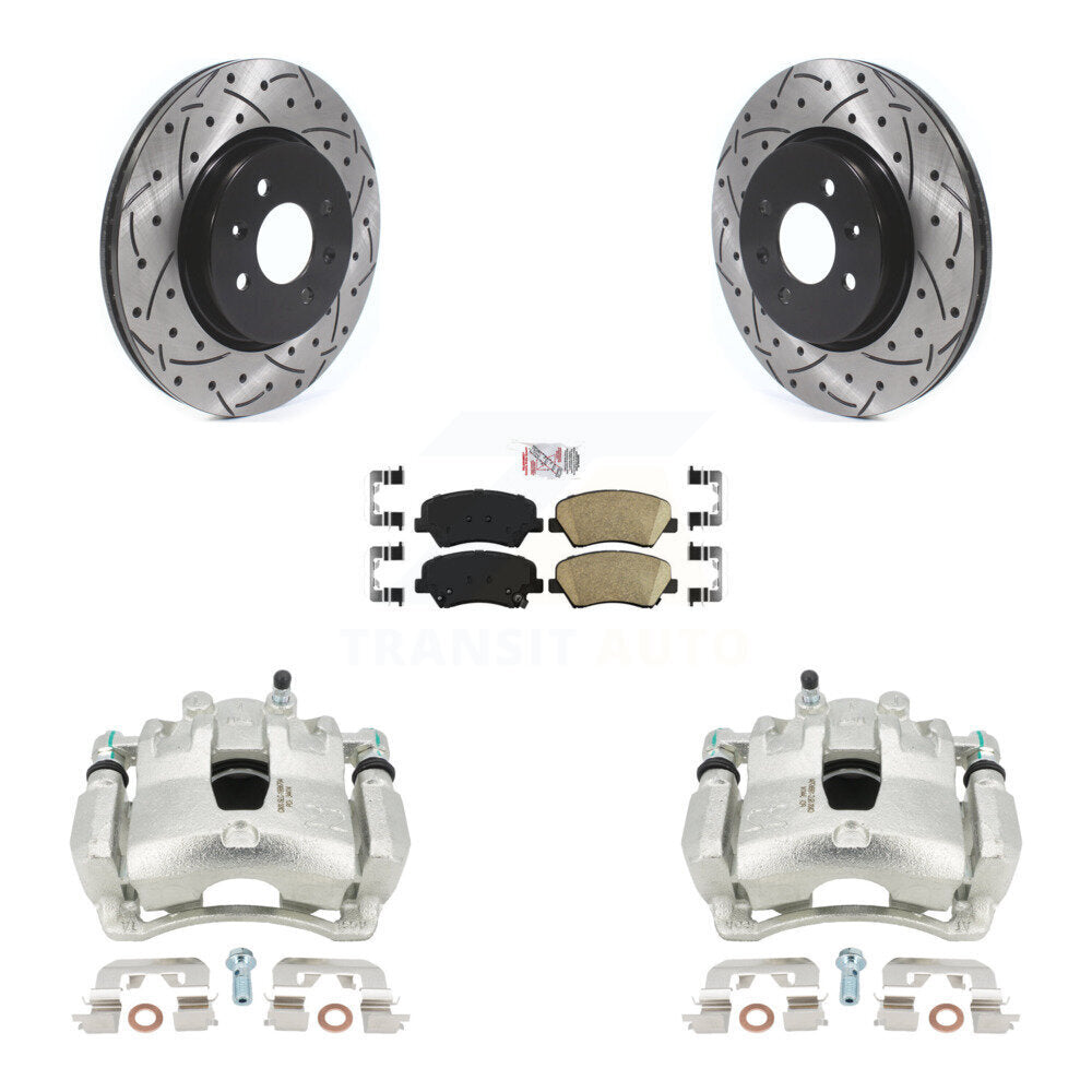 Front Disc Brake Coated Caliper Drilled Slotted Rotors And Ceramic Pads Kit For Kia Rio KCD-100378N by Transit Auto