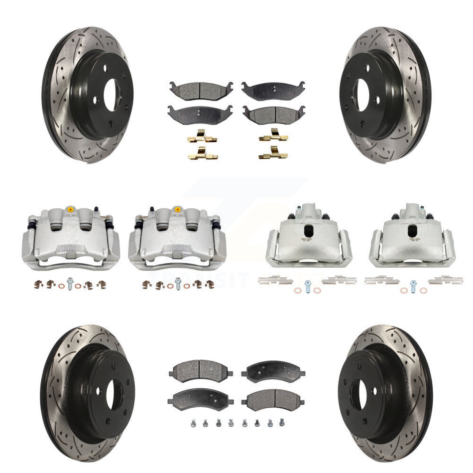 Front Rear Brake Coat Caliper Drill Slot Rotor Semi-Metallic Pad Kit (10Pc) For Chrysler KCD-100378P