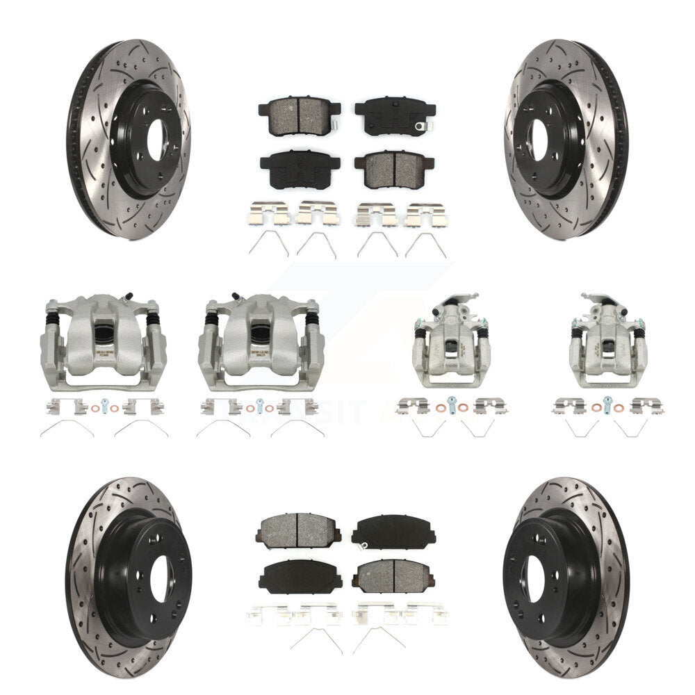 Front Rear Brake Caliper Drill Slot Rotors Semi-Metallic Pad Kit (10Pc) For Honda Accord KCD-100378S