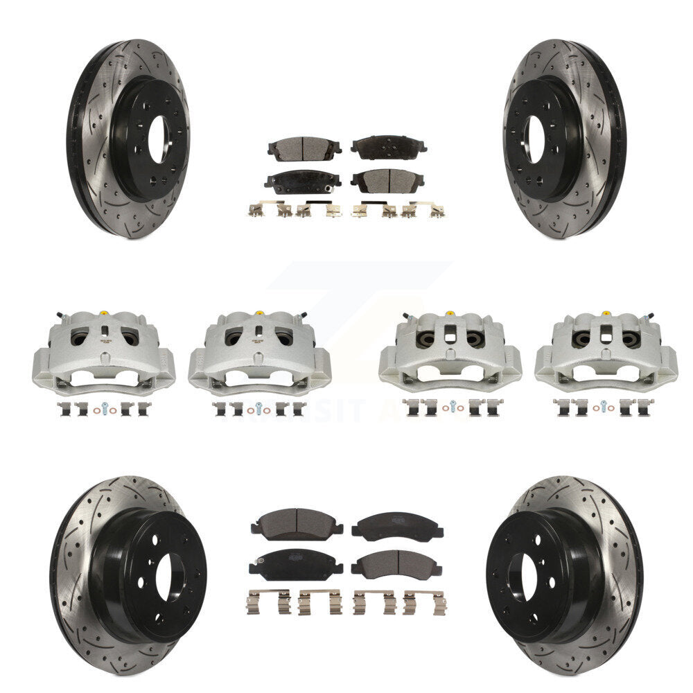 Front Rear Brake Caliper Drill Slot Rotors Ceramic Pad Kit (10Pc) For Chevrolet Suburban KCD-100378T