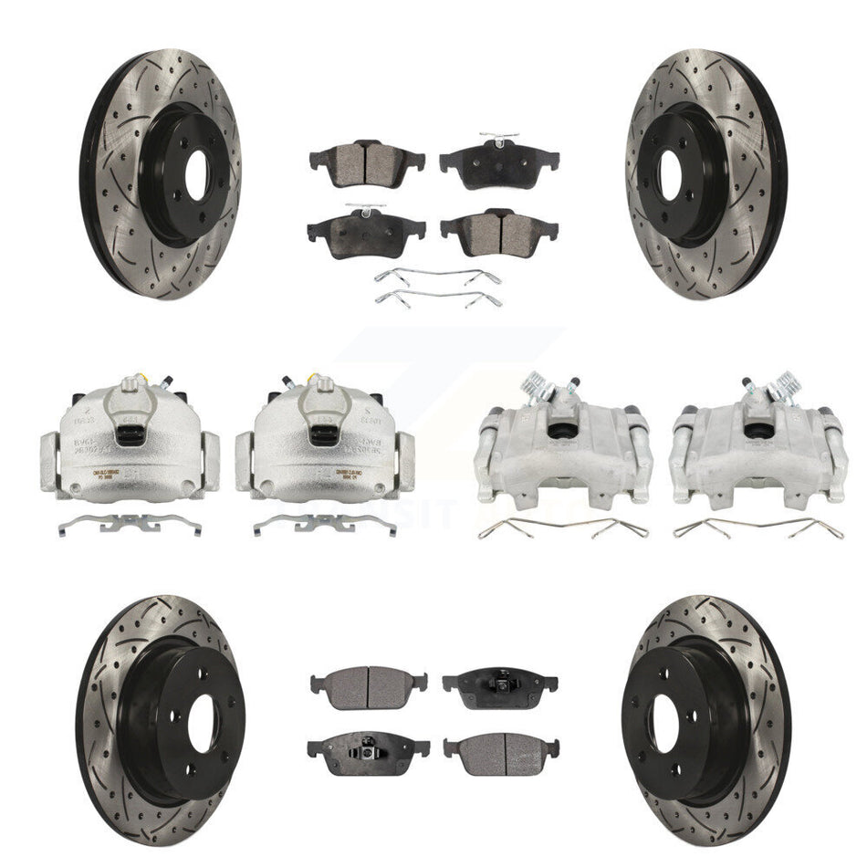 Front Rear Brake Caliper Drilled Slot Rotor Semi-Metallic Pad Kit (10Pc) For Ford Escape KCD-100379P