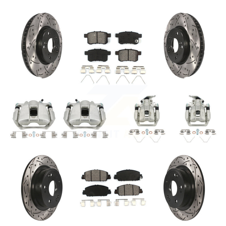 Front Rear Brake Caliper Drill Slot Rotors Semi-Metallic Pad Kit (10Pc) For Honda Accord KCD-100379S
