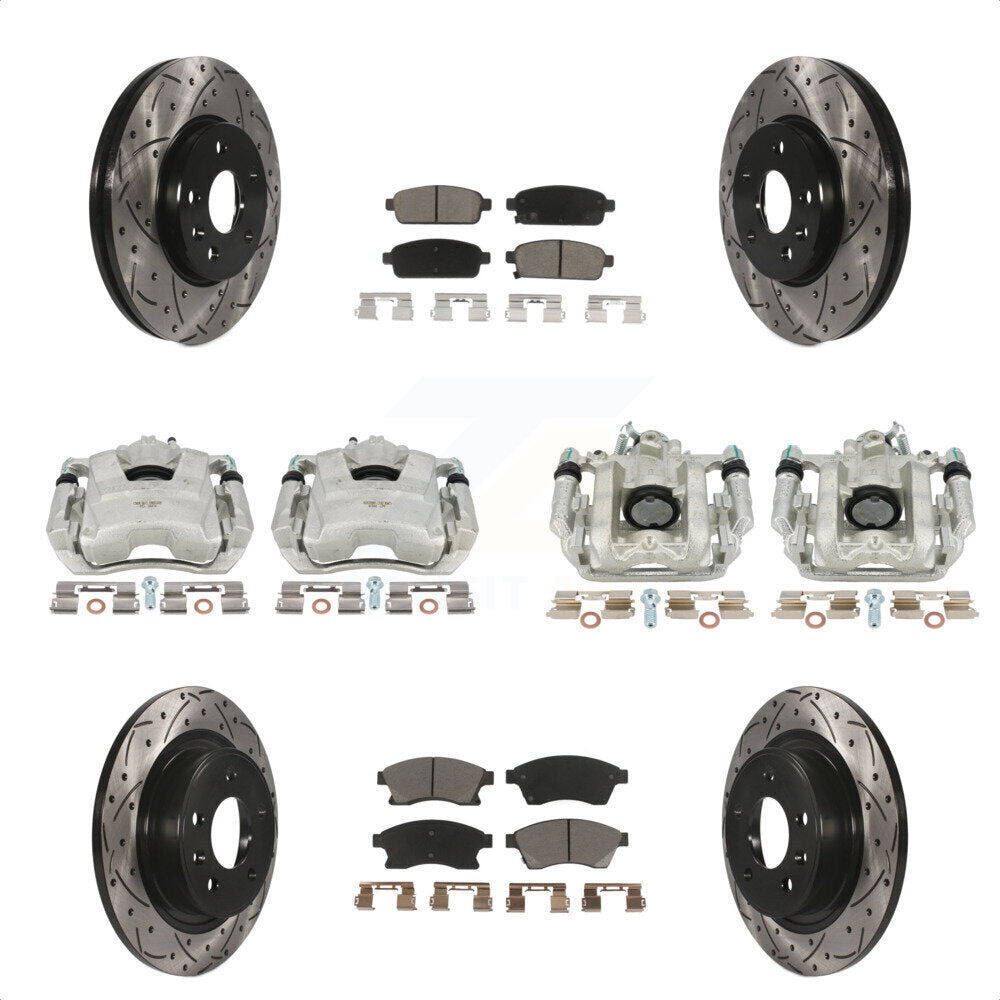 Front Rear Disc Brake Coated Caliper Drilled Slotted Rotors And Ceramic Pads Kit (10Pc) For 2013 Chevrolet Cruze LT LTZ With 292mm Diameter Rotor KCD-100380C by Transit Auto