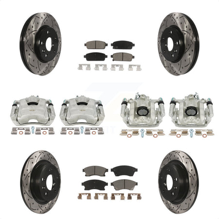 Front Rear Disc Brake Coated Caliper Drilled Slotted Rotors And Ceramic Pads Kit (10Pc) For 2013 Chevrolet Cruze LT LTZ With 292mm Diameter Rotor KCD-100380C by Transit Auto