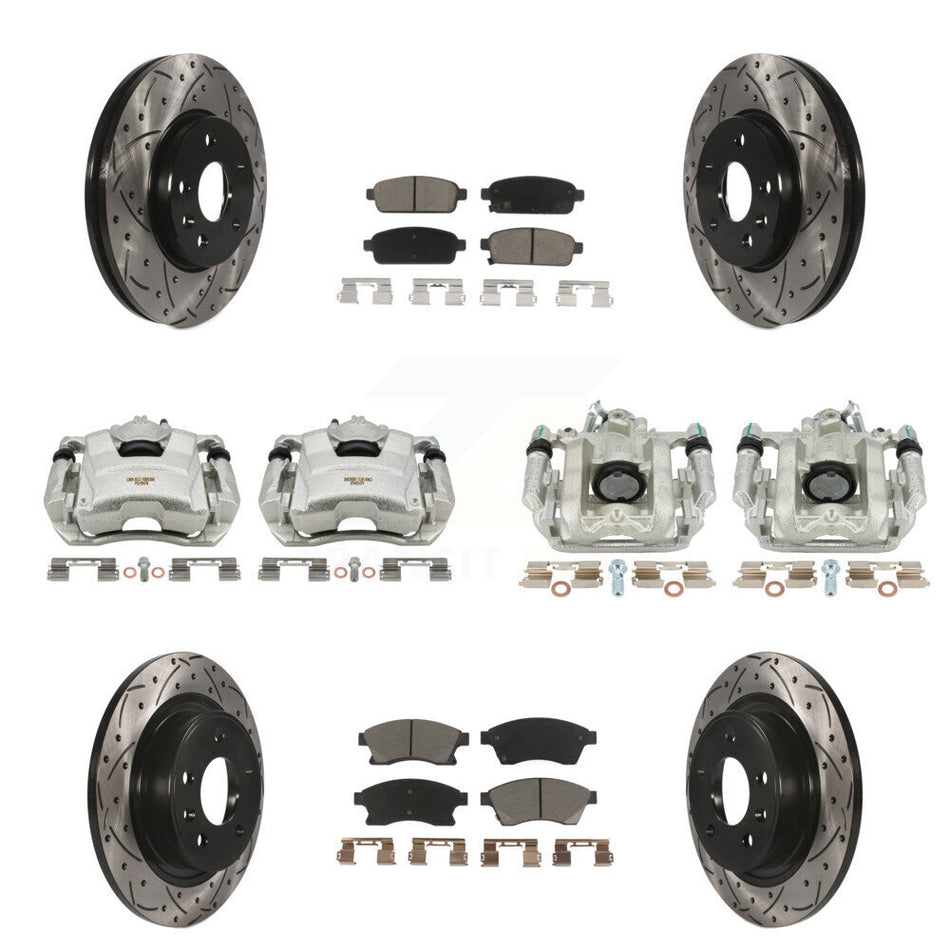 Front Rear Disc Brake Coated Caliper Drilled Slotted Rotors And Ceramic Pads Kit (10Pc) For 2013 Chevrolet Cruze LT LTZ With 292mm Diameter Rotor KCD-100380C