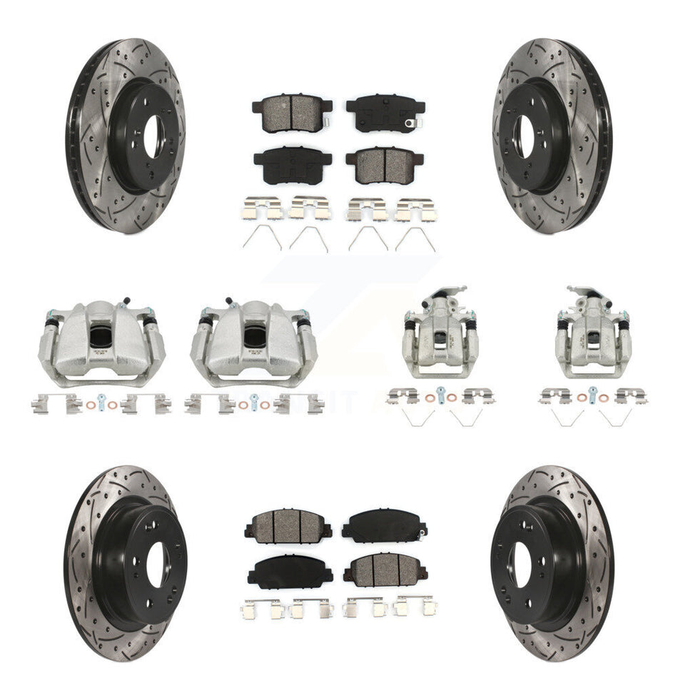 Front Rear Brake Caliper Drill Slot Rotors Semi-Metallic Pad Kit (10Pc) For Honda Accord KCD-100380S