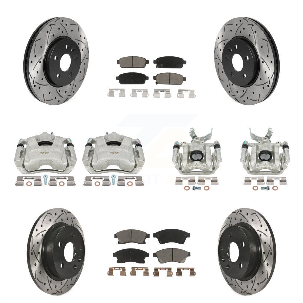 Front Rear Disc Brake Coated Caliper Drilled Slotted Rotors And Ceramic Pads Kit (10Pc) For 2013-2014 Chevrolet Sonic RS KCD-100381C by Transit Auto