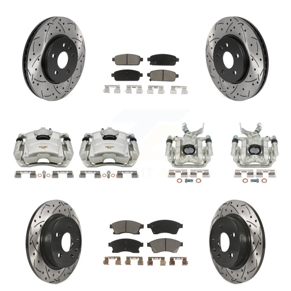 Front Rear Disc Brake Coated Caliper Drilled Slotted Rotors And Ceramic Pads Kit (10Pc) For 2013-2014 Chevrolet Sonic RS KCD-100381C