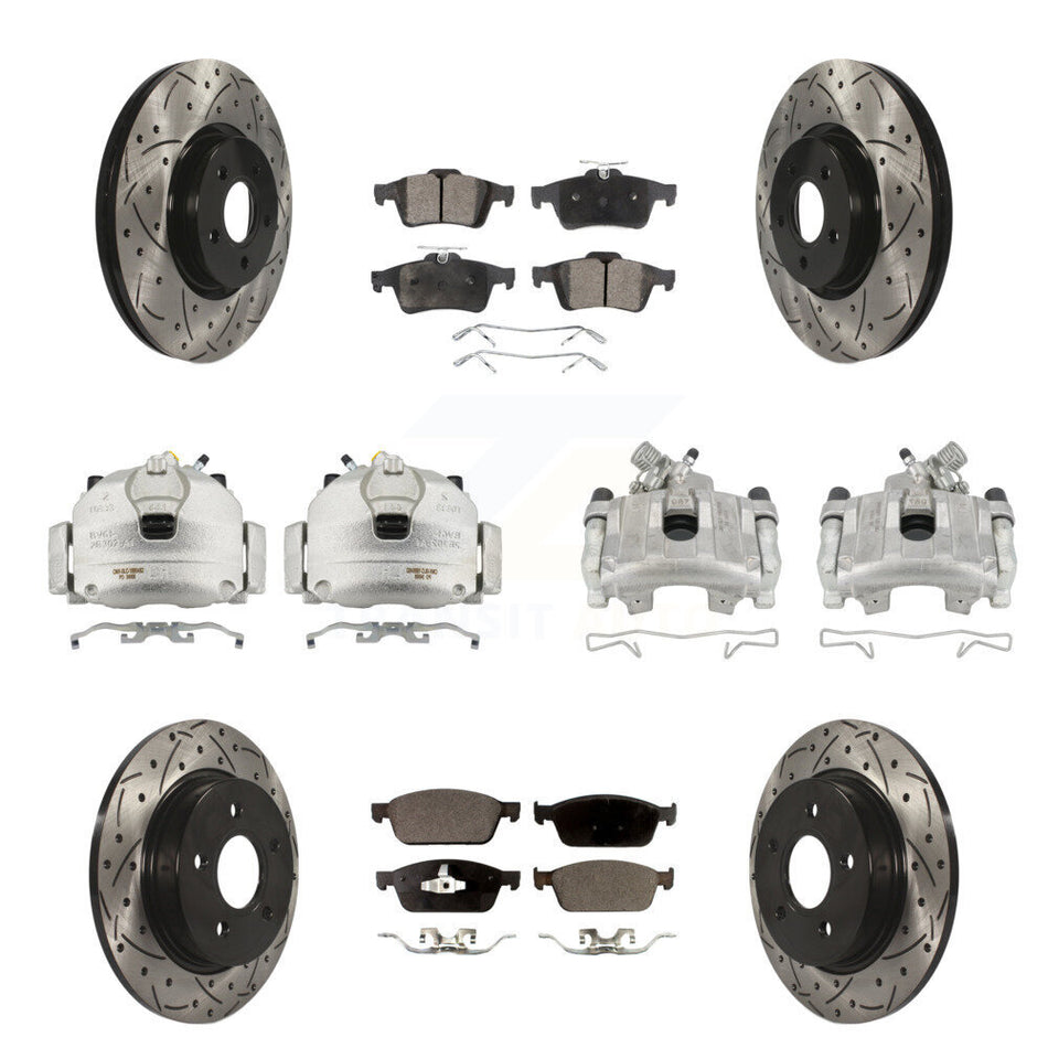 Front Rear Brake Caliper Drill Slot Rotor Semi-Metallic Pad Kit (10Pc) For Ford Focus ST KCD-100381P