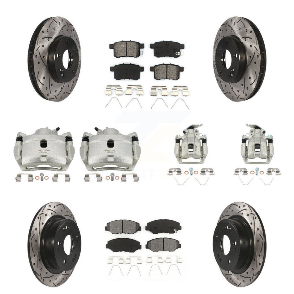 Front Rear Brake Caliper Drill Slot Rotors Semi-Metallic Pad Kit (10Pc) For Honda Accord KCD-100381S