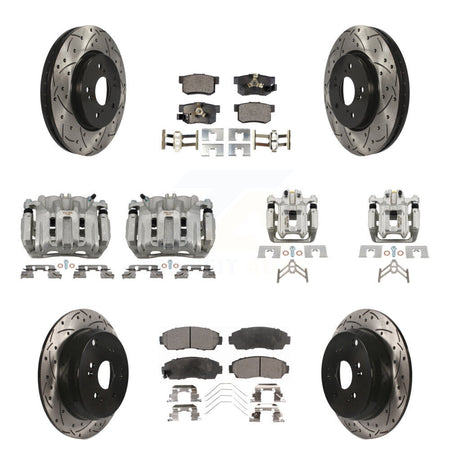 Front Rear Brake Coat Caliper Drill Slot Rotor Ceramic Pad Kit (10Pc) For Honda CR-V AWD KCD-100381T
