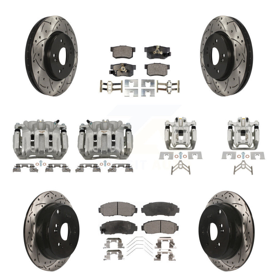 Front Rear Brake Coat Caliper Drill Slot Rotor Ceramic Pad Kit (10Pc) For Honda CR-V AWD KCD-100381T