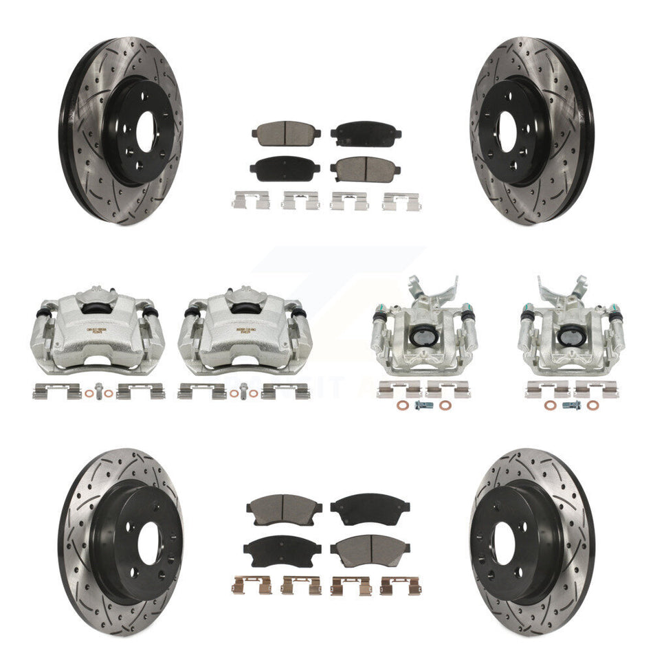 Front Rear Disc Brake Coated Caliper Drilled Slotted Rotors And Ceramic Pads Kit (10Pc) For Chevrolet Sonic KCD-100382C