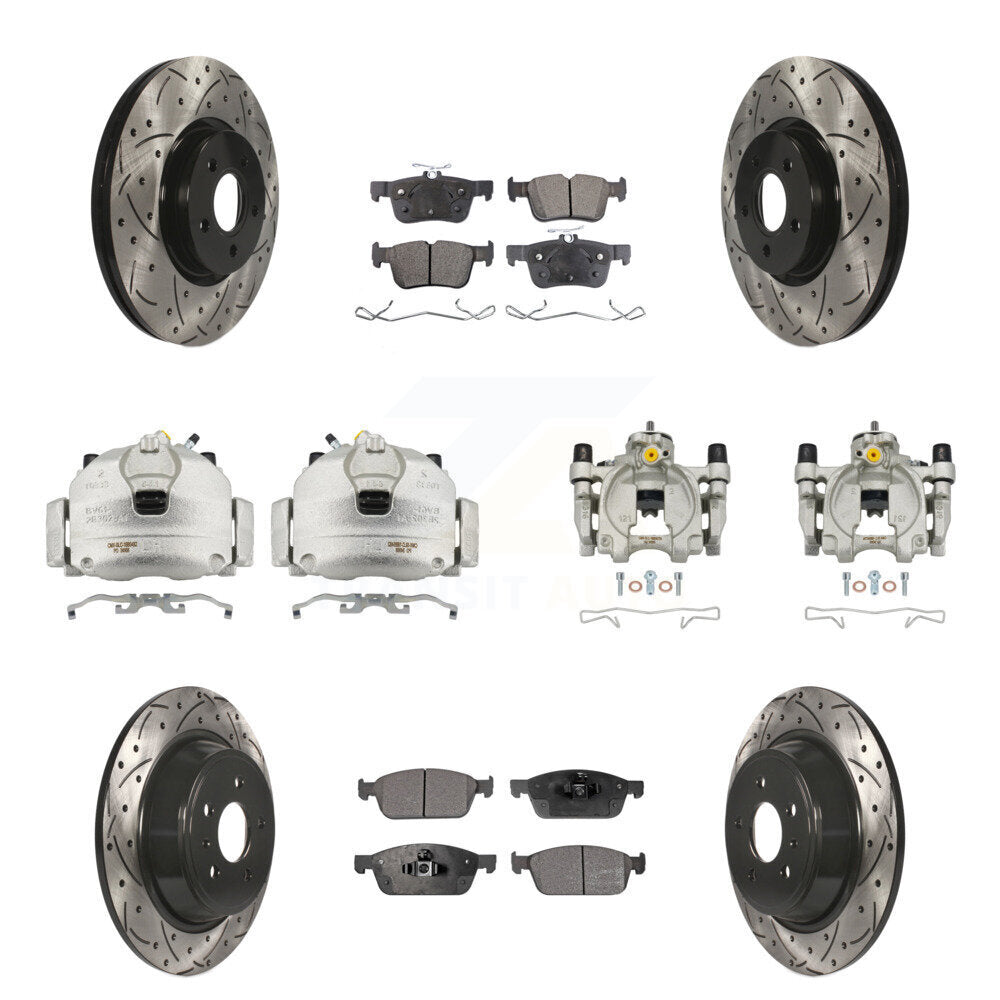 Front Rear Brake Caliper Drilled Slot Rotor Semi-Metallic Pad Kit (10Pc) For Ford Escape KCD-100382P