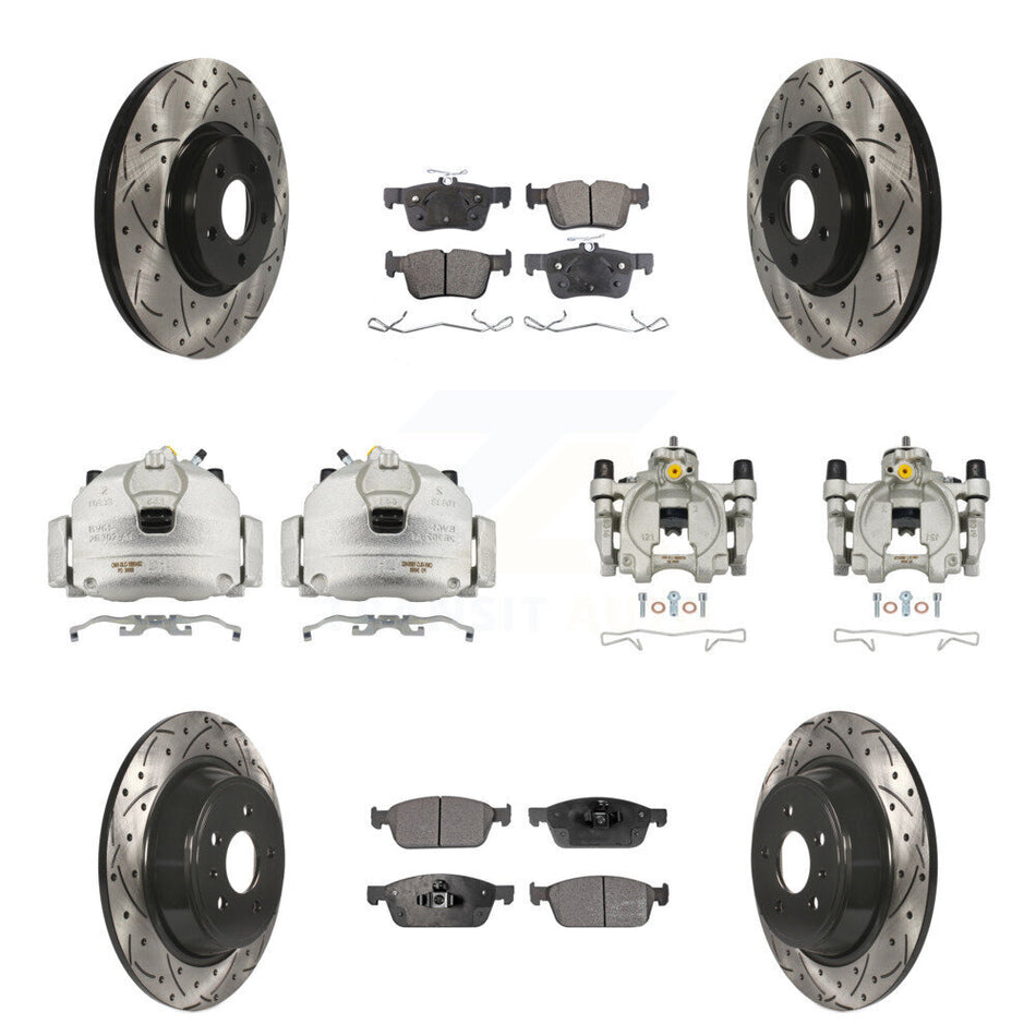 Front Rear Brake Caliper Drilled Slot Rotor Semi-Metallic Pad Kit (10Pc) For Ford Escape KCD-100382P