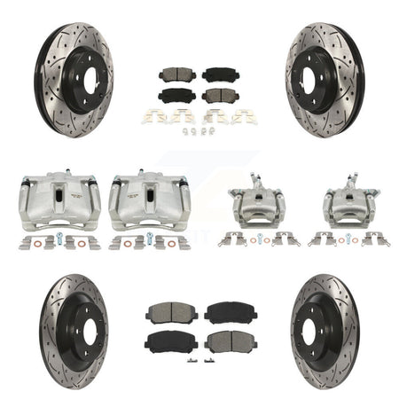 Front Rear Brake Caliper Drill Slotted Rotor Semi-Metallic Pad Kit (10Pc) For Mazda CX-5 KCD-100382S