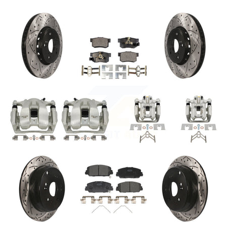 Front Rear Brake Caliper Drill Slot Rotor Ceramic Pad Kit (10Pc) For 2016-2018 Acura RDX KCD-100382T