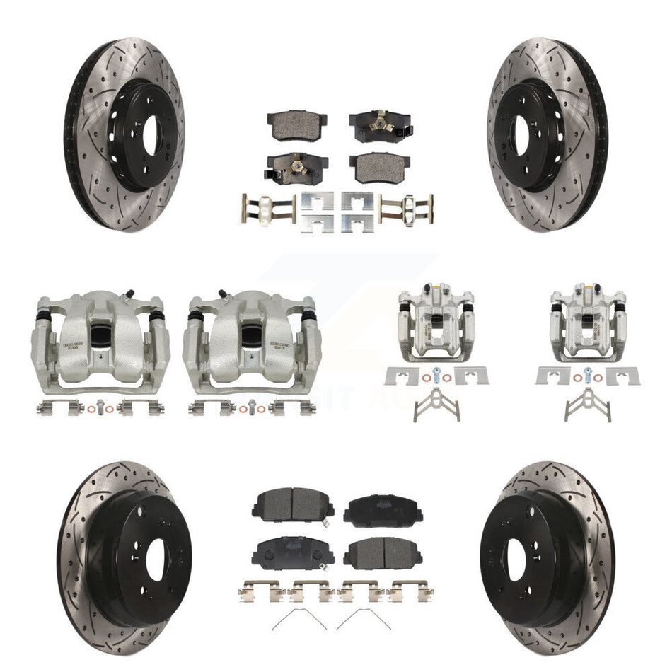 Front Rear Brake Caliper Drill Slot Rotor Ceramic Pad Kit (10Pc) For 2016-2018 Acura RDX KCD-100382T