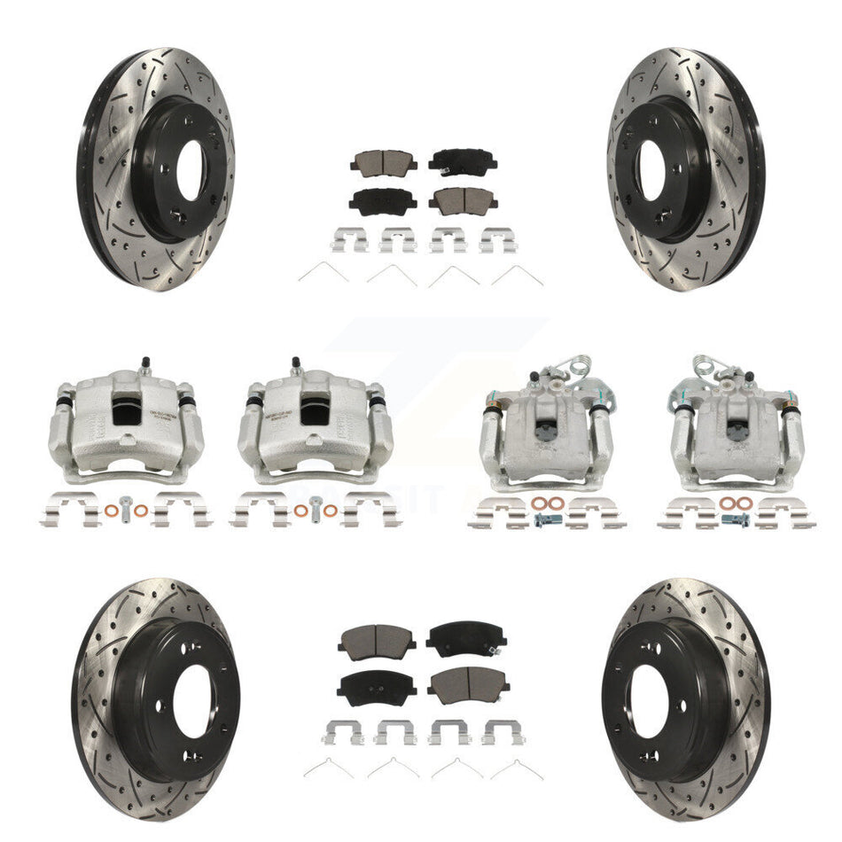 Front Rear Brake Caliper Drill Slotted Rotors Ceramic Pad Kit (10Pc) For Hyundai Elantra KCD-100383C